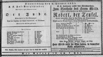 Theaterzettel (Oper und Burgtheater in Wien) 18350108 Seite: 1