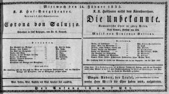 Theaterzettel (Oper und Burgtheater in Wien) 18350114 Seite: 1