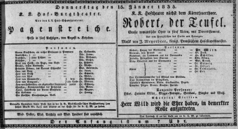 Theaterzettel (Oper und Burgtheater in Wien) 18350115 Seite: 1