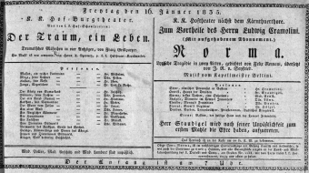 Theaterzettel (Oper und Burgtheater in Wien) 18350116 Seite: 1
