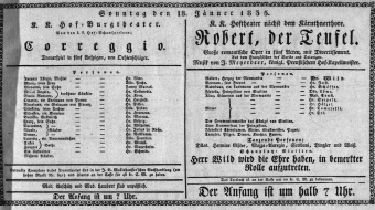 Theaterzettel (Oper und Burgtheater in Wien) 18350118 Seite: 1