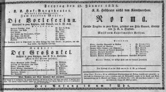 Theaterzettel (Oper und Burgtheater in Wien) 18350123 Seite: 1