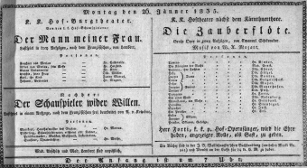 Theaterzettel (Oper und Burgtheater in Wien) 18350126 Seite: 1