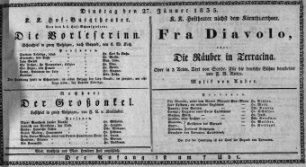 Theaterzettel (Oper und Burgtheater in Wien) 18350127 Seite: 1