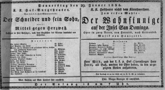 Theaterzettel (Oper und Burgtheater in Wien) 18350129 Seite: 1