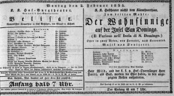 Theaterzettel (Oper und Burgtheater in Wien) 18350202 Seite: 1