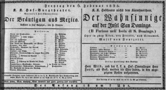 Theaterzettel (Oper und Burgtheater in Wien) 18350206 Seite: 1