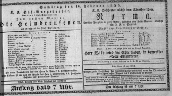 Theaterzettel (Oper und Burgtheater in Wien) 18350214 Seite: 1
