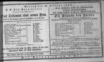 Theaterzettel (Oper und Burgtheater in Wien) 18350223 Seite: 1