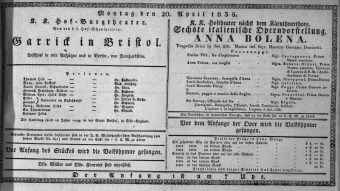 Theaterzettel (Oper und Burgtheater in Wien) 18350420 Seite: 1