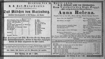 Theaterzettel (Oper und Burgtheater in Wien) 18350424 Seite: 1