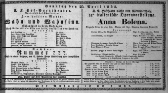 Theaterzettel (Oper und Burgtheater in Wien) 18350426 Seite: 1