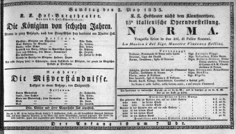 Theaterzettel (Oper und Burgtheater in Wien) 18350502 Seite: 1