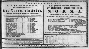 Theaterzettel (Oper und Burgtheater in Wien) 18350503 Seite: 1