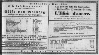 Theaterzettel (Oper und Burgtheater in Wien) 18350504 Seite: 1