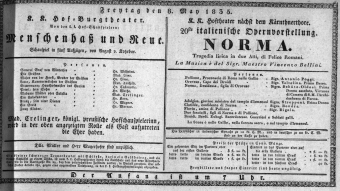 Theaterzettel (Oper und Burgtheater in Wien) 18350508 Seite: 1