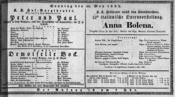 Theaterzettel (Oper und Burgtheater in Wien) 18350510 Seite: 1
