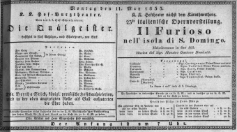 Theaterzettel (Oper und Burgtheater in Wien) 18350511 Seite: 1