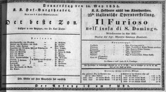 Theaterzettel (Oper und Burgtheater in Wien) 18350514 Seite: 1