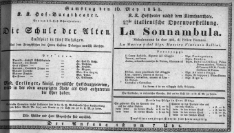 Theaterzettel (Oper und Burgtheater in Wien) 18350516 Seite: 1