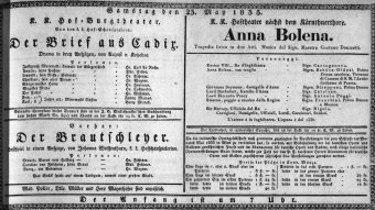 Theaterzettel (Oper und Burgtheater in Wien) 18350523 Seite: 1