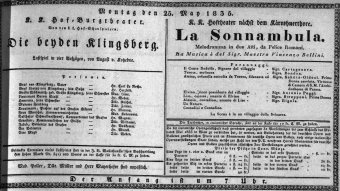 Theaterzettel (Oper und Burgtheater in Wien) 18350525 Seite: 1