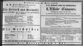 Theaterzettel (Oper und Burgtheater in Wien) 18350526 Seite: 1