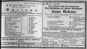 Theaterzettel (Oper und Burgtheater in Wien) 18350529 Seite: 1