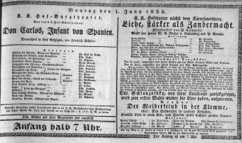 Theaterzettel (Oper und Burgtheater in Wien) 18350601 Seite: 1