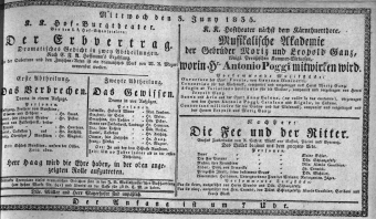 Theaterzettel (Oper und Burgtheater in Wien) 18350603 Seite: 1