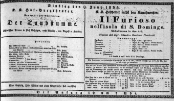 Theaterzettel (Oper und Burgtheater in Wien) 18350609 Seite: 1