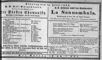 Theaterzettel (Oper und Burgtheater in Wien) 18350614 Seite: 1