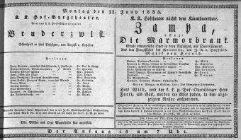 Theaterzettel (Oper und Burgtheater in Wien) 18350622 Seite: 1