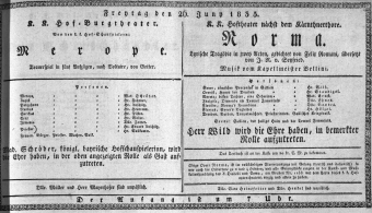 Theaterzettel (Oper und Burgtheater in Wien) 18350626 Seite: 1