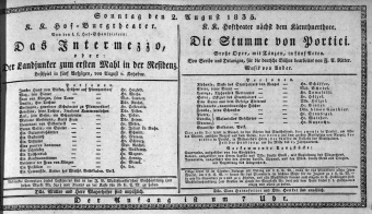 Theaterzettel (Oper und Burgtheater in Wien) 18350802 Seite: 1