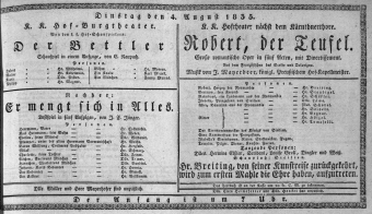 Theaterzettel (Oper und Burgtheater in Wien) 18350804 Seite: 1