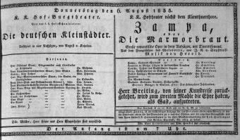 Theaterzettel (Oper und Burgtheater in Wien) 18350806 Seite: 1
