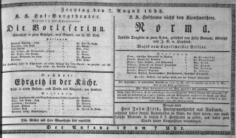 Theaterzettel (Oper und Burgtheater in Wien) 18350807 Seite: 1