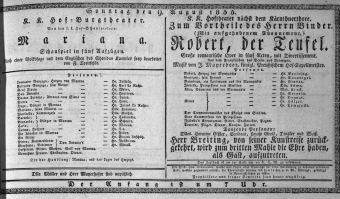 Theaterzettel (Oper und Burgtheater in Wien) 18350809 Seite: 1