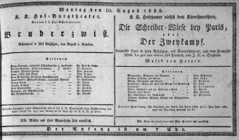 Theaterzettel (Oper und Burgtheater in Wien) 18350810 Seite: 1
