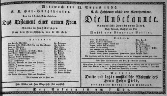 Theaterzettel (Oper und Burgtheater in Wien) 18350812 Seite: 1