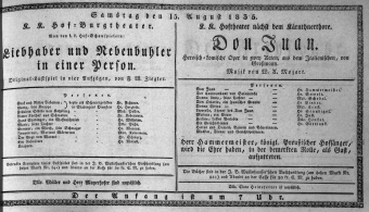 Theaterzettel (Oper und Burgtheater in Wien) 18350815 Seite: 1