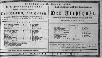 Theaterzettel (Oper und Burgtheater in Wien) 18350816 Seite: 1