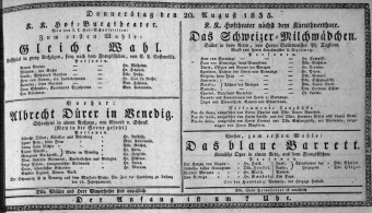 Theaterzettel (Oper und Burgtheater in Wien) 18350820 Seite: 1