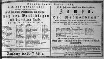 Theaterzettel (Oper und Burgtheater in Wien) 18350823 Seite: 1