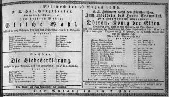 Theaterzettel (Oper und Burgtheater in Wien) 18350826 Seite: 1