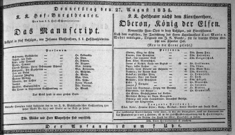 Theaterzettel (Oper und Burgtheater in Wien) 18350827 Seite: 1