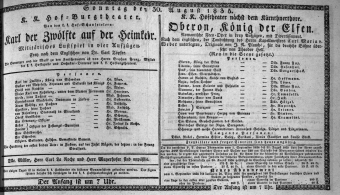Theaterzettel (Oper und Burgtheater in Wien) 18350830 Seite: 1