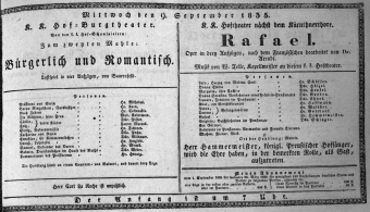Theaterzettel (Oper und Burgtheater in Wien) 18350909 Seite: 1
