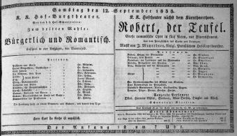Theaterzettel (Oper und Burgtheater in Wien) 18350912 Seite: 1